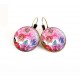 Cabochon earrings, multicolor patchwork, checkerboard