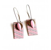 Boucles d'oreilles, pendantes, fantaisie, style japonais, rose et bronze
