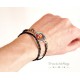 Black imitation leather cuff bracelet, little fairy cabochon