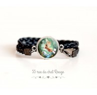 Schwarzes Lederimitat Manschettenarmband, kleiner Feen-Cabochon