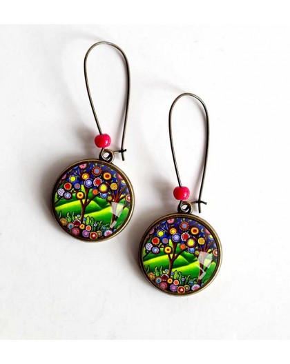 Pendientes, árbol de la vida, verde intenso, joyería para las mujeres, bronce