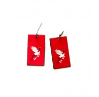 Boucles d'oreilles, pendantes, fantaisie, style japonais, Grue, Blanc rouge