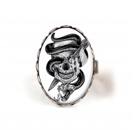 Skull cabochon ring, skull, Gothic black and white