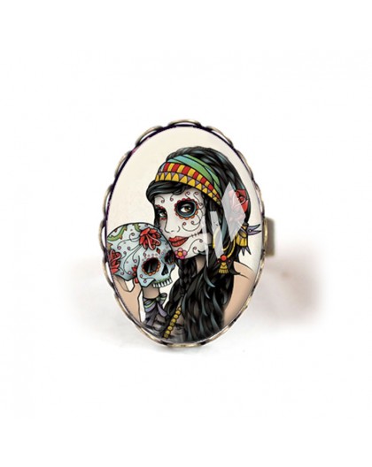 Cabochon ring, La muerta, Mexican inspiration