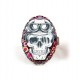 Cabochon ring, Skull, Red fuchsia floral