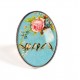 Cabochon ring, Les Hirondelles in spring, blue and pastel pink