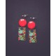 Earrings, Seventies style, 70's, water green and red