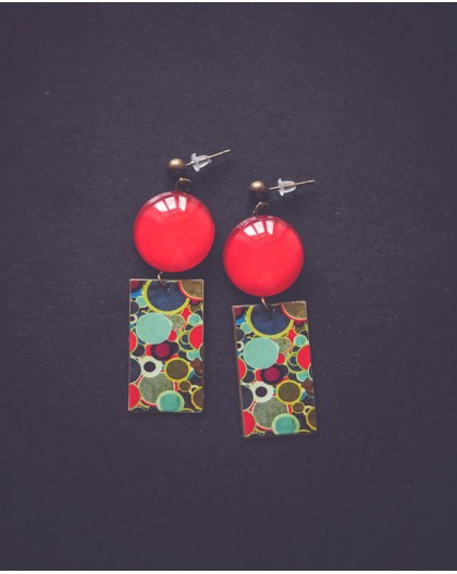 Earrings, Seventies style, 70's, water green and red