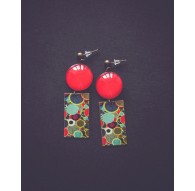 Boucles d'oreilles, Style Seventies, 70's, vert d'eau et rouge