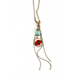 Cabochon pendant necklace, Red and white poppies