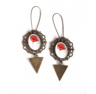 Boucles d'oreilles pendentifs, Cabochon Fleur de Coquelicot rouge