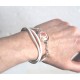 White imitation leather cuff bracelet, Geisha cabochon, Japan, brown beige