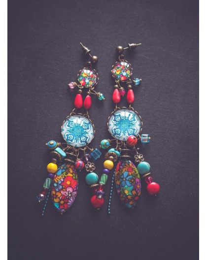 Earrings, Bohemia, Gypsy, Multicolor, Rainbow