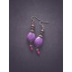 Boucles d'oreilles, pendantes, Howlite violet, bronze