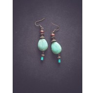Ohrringe, baumelnd, Howlite Türkis, Bronze
