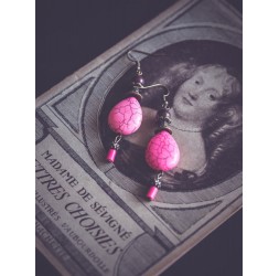 Boucles d'oreilles, pendantes, Howlite violet, bronze