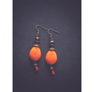 Orecchini, pendenti, Howlite arancione, bronzo