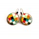 Cabochon earrings, multicolor patchwork, checkerboard