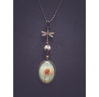 Halskette Cabochon, Dalhia, Libelle Bronze