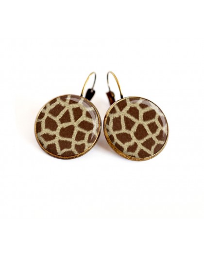 Cabochon earrings, Giraffe skin, beige brown