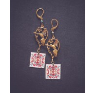 Pendientes Colibri, oro, rojo, blanco