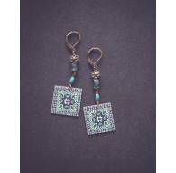 Earrings, Morocco, Blue, green, white, bronze