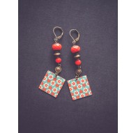 Earrings, Kitch 70's, orange, bronze
