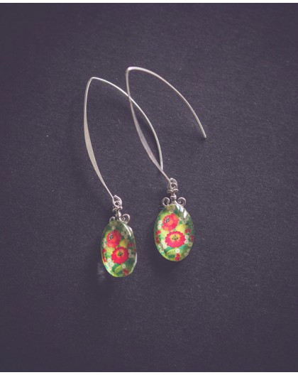 Poppy in the near earrings, green red silver