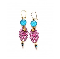 Orecchini, oro, blu fucsia, barocco