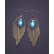 Boucles d'oreilles, Feuille bronze, Etoile blanche, Turquoise