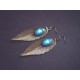 Boucles d'oreilles, Feuille bronze, Etoile blanche, Turquoise