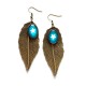 Boucles d'oreilles, Feuille bronze, Etoile blanche, Turquoise