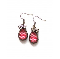Boucles d'oreilles Gouttes rouge à petits pois, Bronze