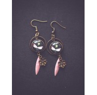 Pendientes, libélula pequeña, rosa y negro, bronce