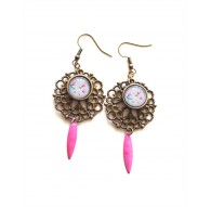 Ohrringe mit Blumen, Orchidee, Lila, Fuchsia, Bronze