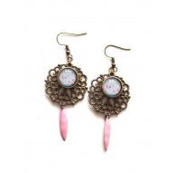 Ohrringe Fleuri, Orchidee, lila, pink, bronze