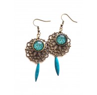 Pendientes Fleuri, turquesa y azul pastel, bronce