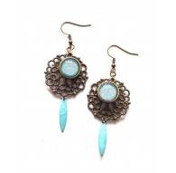 Boucles d'oreilles Fleuri, bleu pastel, bronze