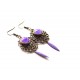Floral, Orchid, purple, fuchsia, bronze earrings