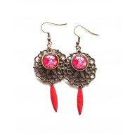 Ohrringe, Fleuri, indische Inspiration, Rotgold, Bronze
