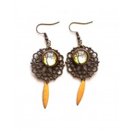 Earrings, Tree of Life, yellow, bronze
