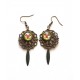 Boucles d'oreilles, Fleuri, inspiration indienne, rouge or, bronze