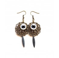 Pendientes, Petit Chat Noir, blanco, bronce