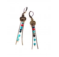 Orecchini, perle di agata multicolori, bronzo
