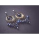 Boucles d'oreilles, perles d'agate multicouleur, bronze