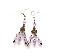 Pendientes, colgantes, piedra amatista, bronce