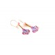 Boucles d'oreilles dorées, Fleurettes, style liberty, fushia, rose, doré