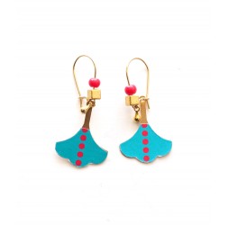 Boucles d'oreilles Feuille Ginkgo Bleu, Rouge, bronze