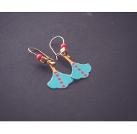 Orecchini foglia di ginkgo blu, rosso e bronzo