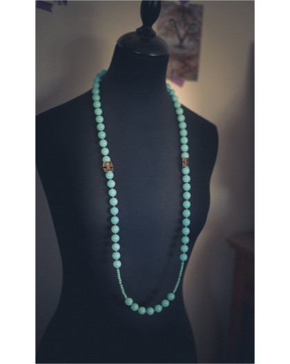 Necklace Necklace with pastel blue and bronze pearls